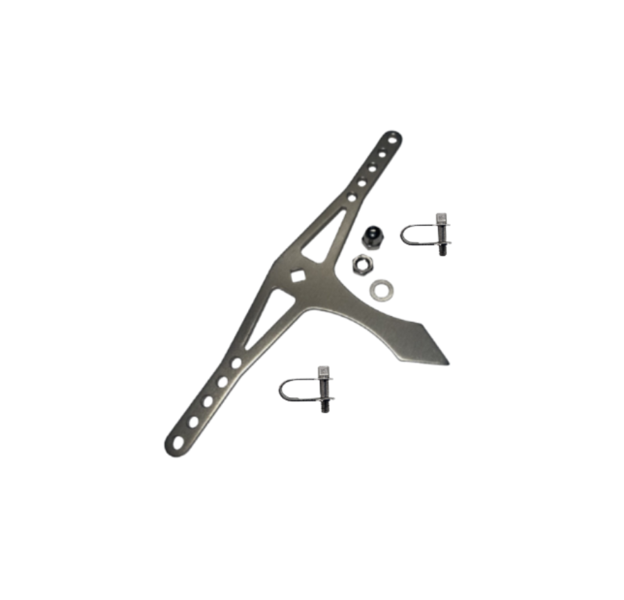 Steering Yoke - Aluminium with Pointer - Adjustable Width, D-Shackles, S/S M6 Flat and Spring Washers and M6 S/S Dome Nut and Nylon Dome Nut Cover - Suit 2, 4 & 8