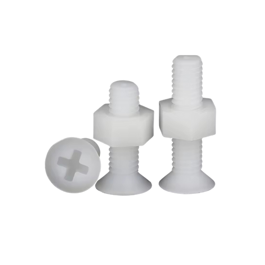 Nylon Counter Sunk Phillips Head Screw, Washer and Nut - M5 x 20mm   - M5 x 20mm - White